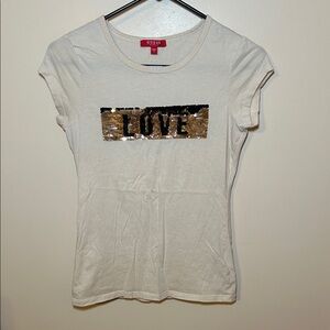 GUESS White Short-Sleeve Sequin 'LOVE' Tee Y2K small